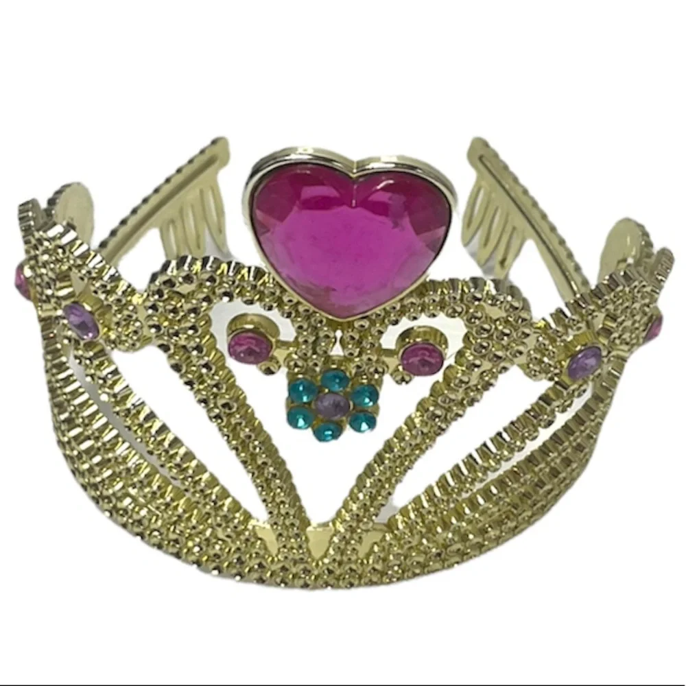 Princess Crown Tiara Girls Fairytale Castle Dress Up Costume Gold Gemstone Jewel